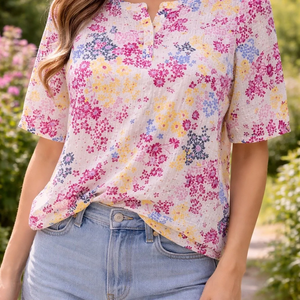 Style & Co. Pink and Yellow Floral Blouse - Picture 1 of 5
